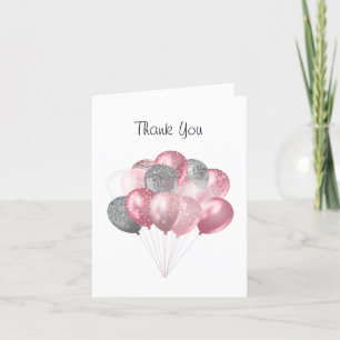 Glitzer Ballon Bunch Pink und Silber Dankeskarte