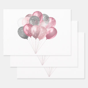 Glitzer Ballon Bunch Pink und Silber Geschenkpapier Set