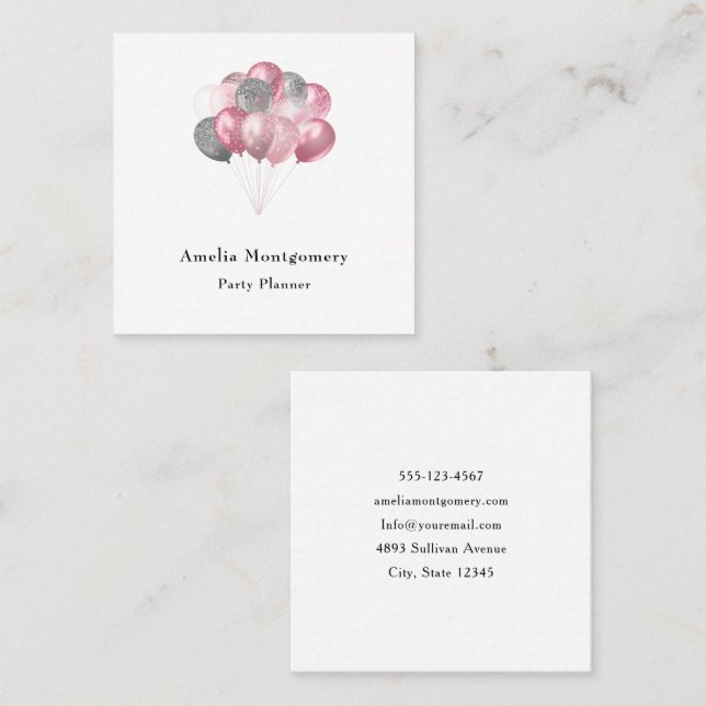 Glitzer Ballon Bunch Pink und Silber Quadratische Visitenkarte (Vorne/Hinten)