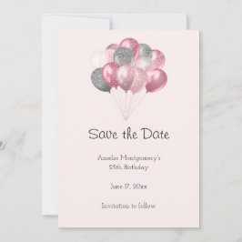 Glitzer Ballon Bunch Pink und Silber Save The Date