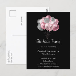 Glitzer Ballon Bunch Pink und Silver Geburtstag Postkarte