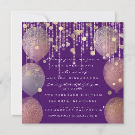 Glitzer Ballon Rose Gold Bridal Sweet 16. Lila Einladung
