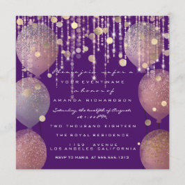 Glitzer Ballon Rose Gold Bridal Sweet 16. Lila Einladung
