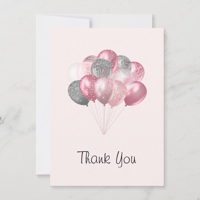 Glitzer Balloon Bunch Pink und Silver Vielen Dank Dankeskarte (Vorderseite)