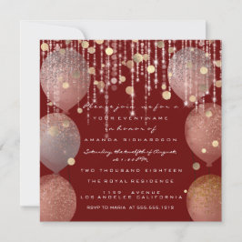 Glitzer Balloon Rose Gold Bridal Sweet 16. Maroon Einladung