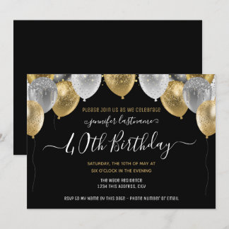 Glitzer Balloons 40. Geburtstagsfeier Party Einlad Einladung