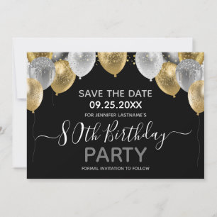 Glitzer Balloons 80. Geburtstagsparty Save the Dat Einladung