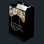 Glitzer Balloons 90th Birthday Party Mittleres Ges Mittlere Geschenktüte<br><div class="desc">Elegante Imitate Silber und Gold Glitzer Ballons an der oberen Grenze. Alle Texte sind individuell einstellbar und lassen sich für Ihr eigenes Party leicht ändern. Das elegante Design der Geburtstagsgeschenke: Jedes Jahr können die Glitzer-Ballons gewechselt werden,  extravagante,  schicke,  elegante Imitate Glitzer personalisiert 70. Geburtstagsgeschenktasche Gold und Schwarz.</div>