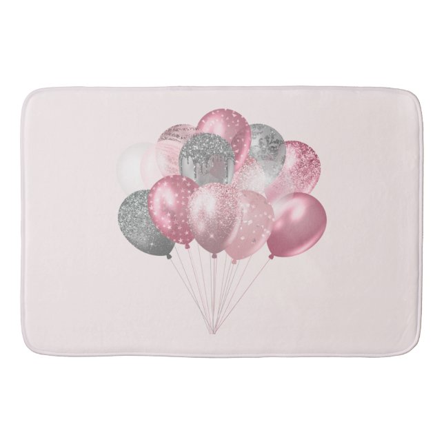 Glitzer Balloons Rosa und Silber Badematte (Vorderseite)