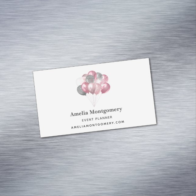 Glitzer Balloons Rosa und Silber Magnetische Visitenkarte (Beispiel)