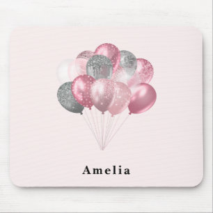 Glitzer Balloons Rosa und Silber Mousepad