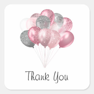 Glitzer Balloons Rosa und Silber - Vielen Dank Quadratischer Aufkleber