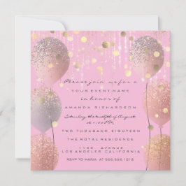 Glitzer Balloons Rose Bridal Sweet 16. Rosa Einladung