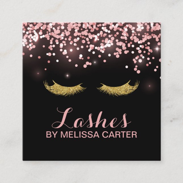 Glitzer Beauty Salon Makeup Artist Lash Extensions Quadratische Visitenkarte (Vorderseite)
