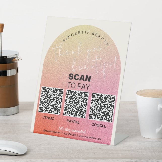 Glitzer Beauty Salon QR Code Unberührbare Bezahlun Sockelschild (In SItu)