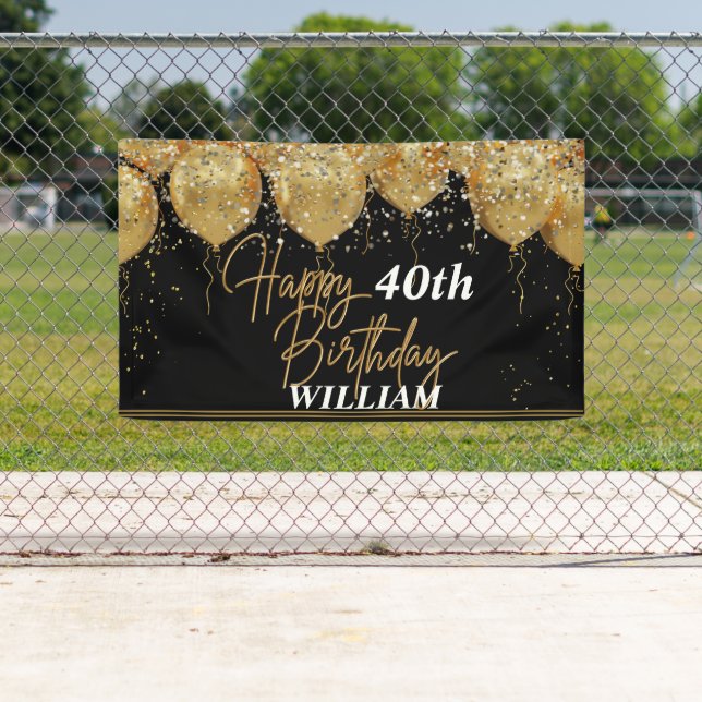 Glitzer Black and Gold Happy Geburtstag Banner (Insitu)