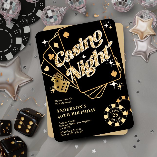 Glitzer Black & Gold Sparklasso Vegas Casino Einladung (Glitter Black & Gold Sparkling Vegas Casino Night Invitation )