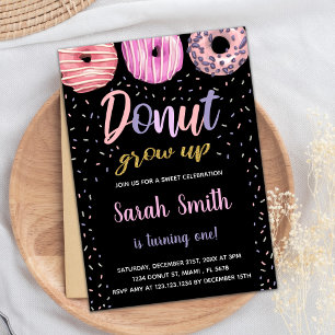 Glitzer Black Pink Light Donut Geburtstag Einladung