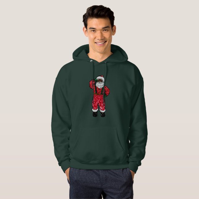 Glitzer Black Santa Claus xmas gekleidet Sweatshir Hoodie (Vorne ganz)