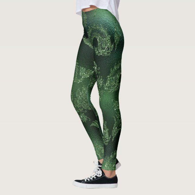 Glitzer Blau Goldmedaille Meerdesign Meerjungfrau  Leggings (Links)