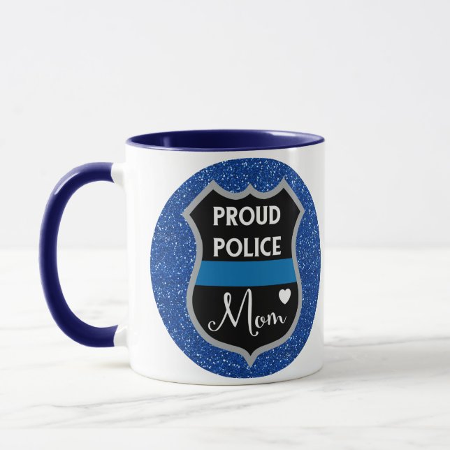 Glitzer-blaue Polizei-Mama LÖWE-Stützkaffee-Tasse Tasse (Links)