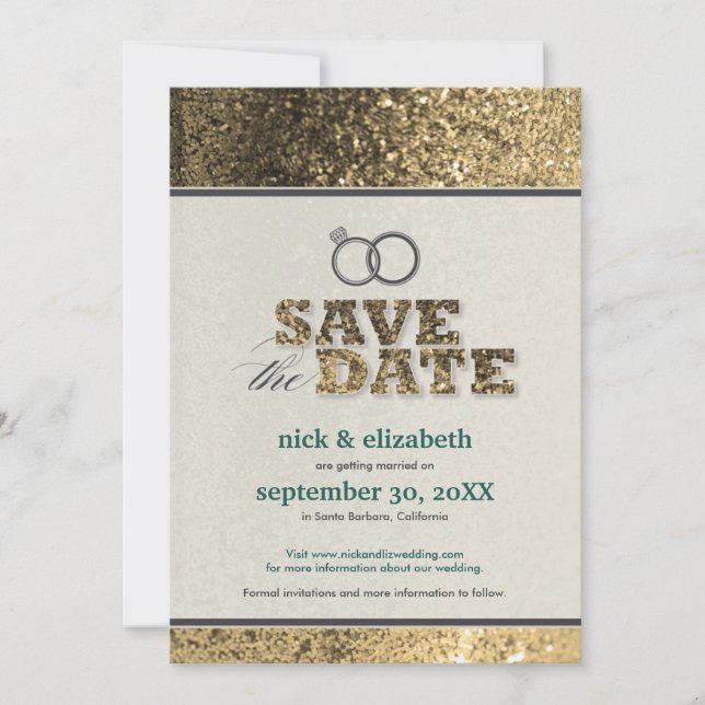 Glitzer Bling Ankündigung Datum freihalten (Gold) (Vorderseite)