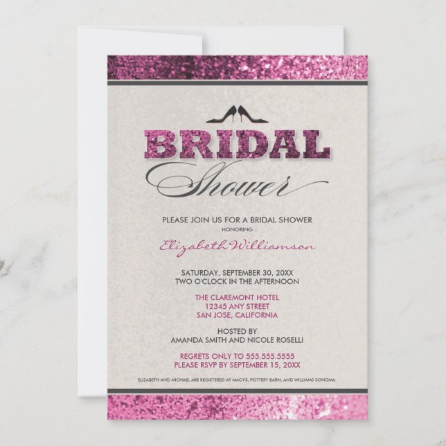 Glitzer Bling Bridal Dusche Einladung (Fuchsia) (Vorderseite)