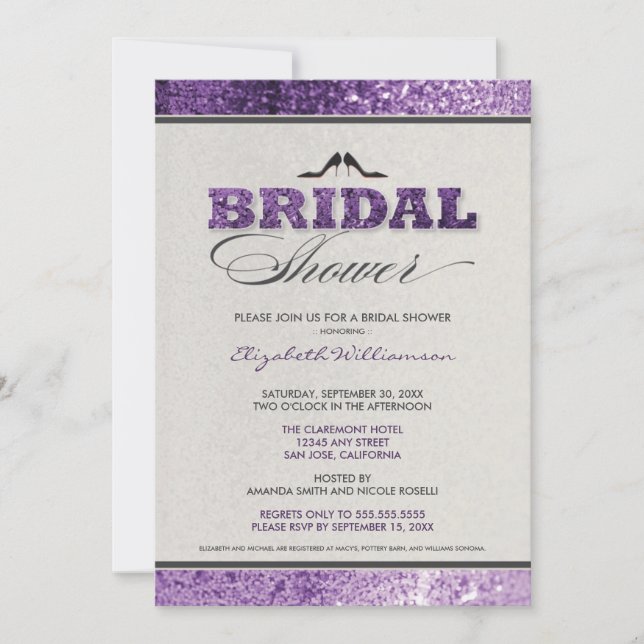 Glitzer Bling Bridal Dusche Einladung (lila) (Vorderseite)