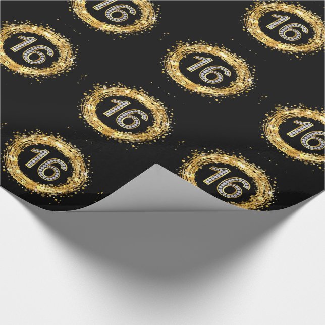 Glitzer Bling Confetti | der Diamant-Zahl-16 Gold Geschenkpapier (Ecke)