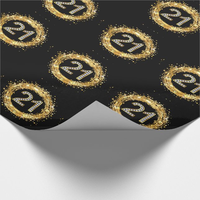 Glitzer Bling Confetti | der Diamant-Zahl-21 Gold Geschenkpapier (Ecke)