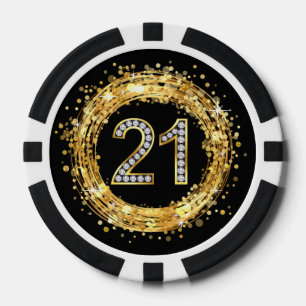 Glitzer Bling Confetti   der Diamant-Zahl-21 Gold Pokerchips