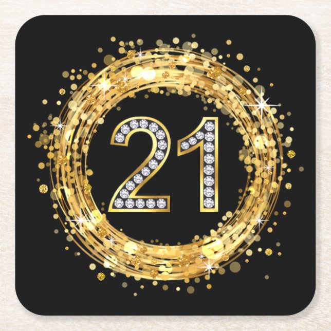 Glitzer Bling Confetti | der Diamant-Zahl-21 Gold Rechteckiger Pappuntersetzer (Vorderseite)