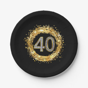 Glitzer Bling Confetti   der Diamant-Zahl-40 Gold Pappteller