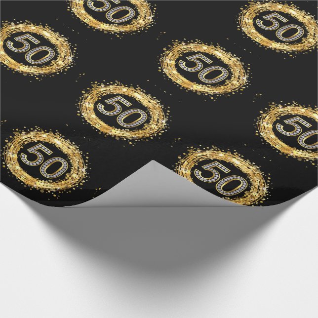 Glitzer Bling Confetti | der Diamant-Zahl-50 Gold Geschenkpapier (Ecke)