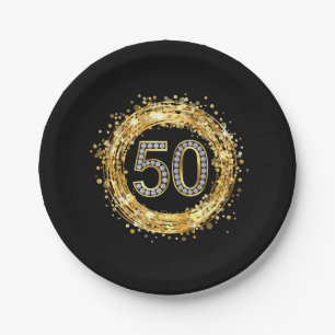 Glitzer Bling Confetti   der Diamant-Zahl-50 Gold Pappteller