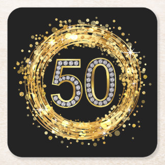 Glitzer Bling Confetti | der Diamant-Zahl-50 Gold Rechteckiger Pappuntersetzer