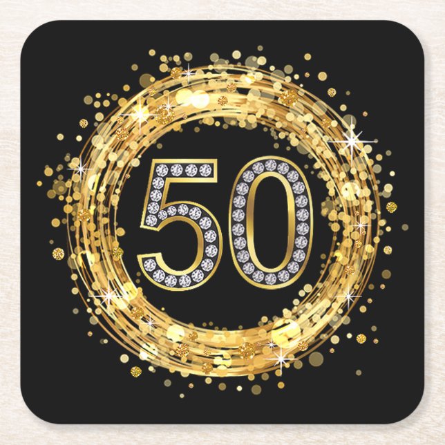 Glitzer Bling Confetti | der Diamant-Zahl-50 Gold Rechteckiger Pappuntersetzer (Vorderseite)