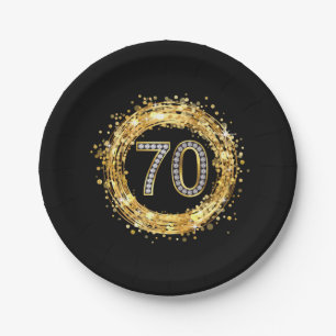 Glitzer Bling Confetti   der Diamant-Zahl-70 Gold Pappteller