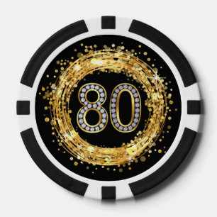 Glitzer Bling Confetti   der Diamant-Zahl-80 Gold Pokerchips