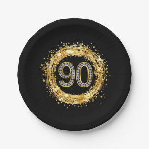 Glitzer Bling Confetti   der Diamant-Zahl-90 Gold Pappteller