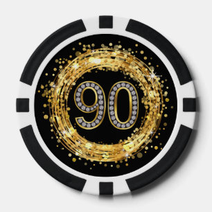 Glitzer Bling Confetti   der Diamant-Zahl-90 Gold Pokerchips