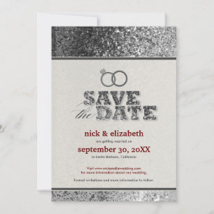 Glitzer Bling Save the Date Mitteilung (Silber)