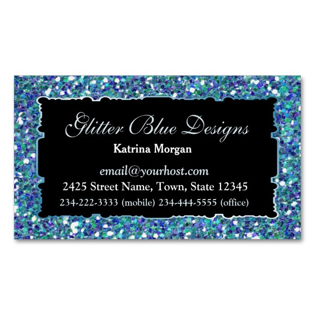 Glitzer Blue Elegance Magnetic Business Card Magnetische Visitenkarte (Vorderseite)