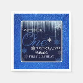 Glitzer Blue Erster Geburtstag Winter ONEderland Serviette