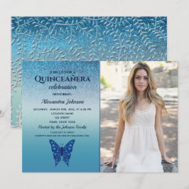 Glitzer Blue Foto Quinceanera Geburtstag Einladung