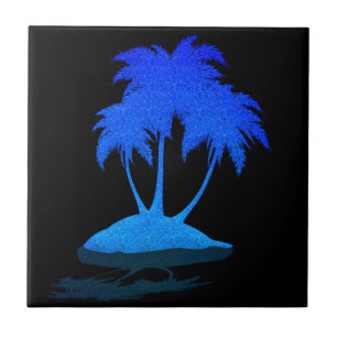 Glitzer Blue Palms Keramik Tile - Exotische Insel Fliese