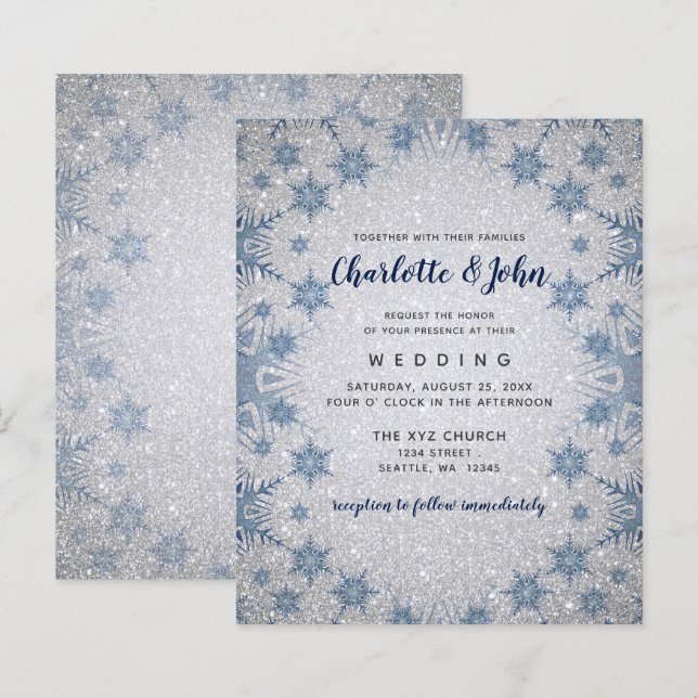 Glitzer Blue Snowflakes Hochzeitsreise (Vorne/Hinten)