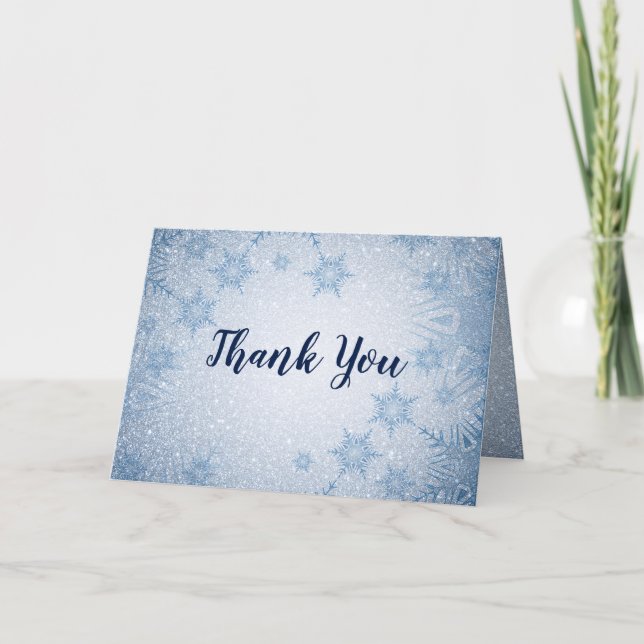 Glitzer Blue Snowflakes Winterhochzeit Danke (Vorderseite)