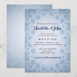 Glitzer Blue Snowflakes Winterhochzeit Einladung