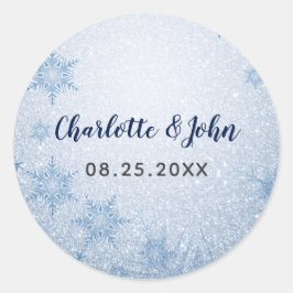 Glitzer Blue Snowflakes Winterhochzeit Runder Aufkleber